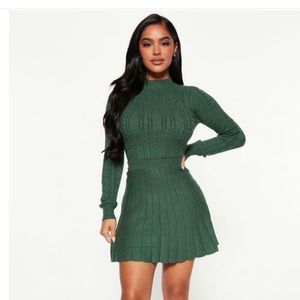 Green sweater two piece skirt set